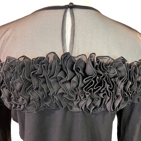 #A045  Gracia Romantic Edge Evening Glamour Ruffle  Mesh yoke Black Top NWT  XL - Picture 4 of 6